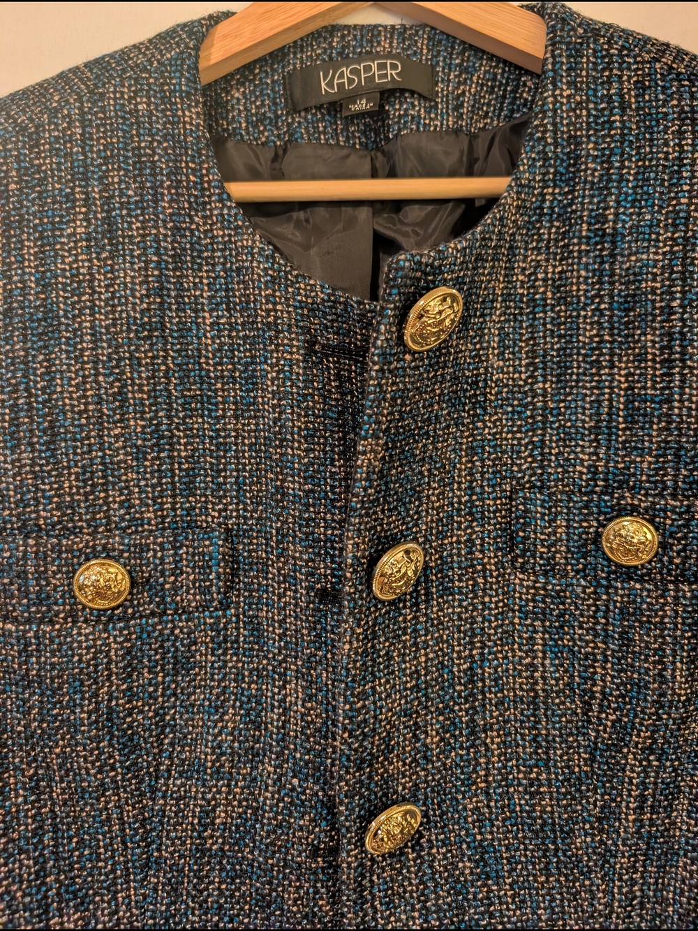 Kasper Navy & Gold Tweed Button Front Jacket - Picture 9 of 13